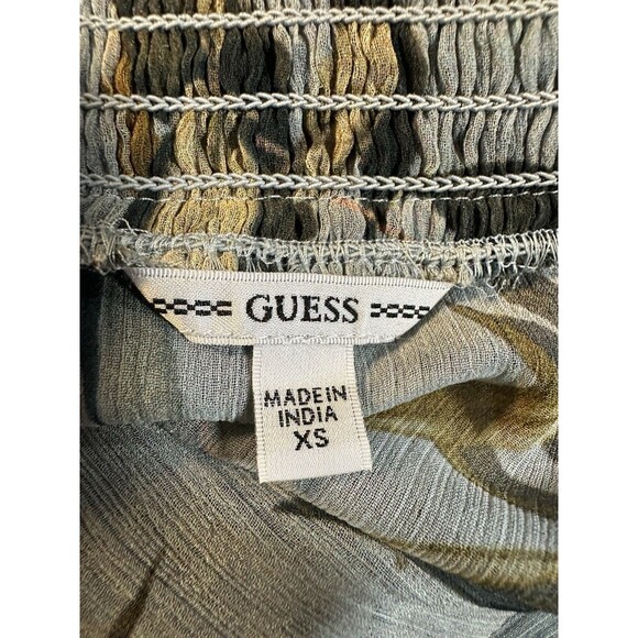 GUESS Sheer Floral Blouse Women Long Sleeve Smocked Cuffs Boho Peasant Top Sz XS - Picture 7 of 8